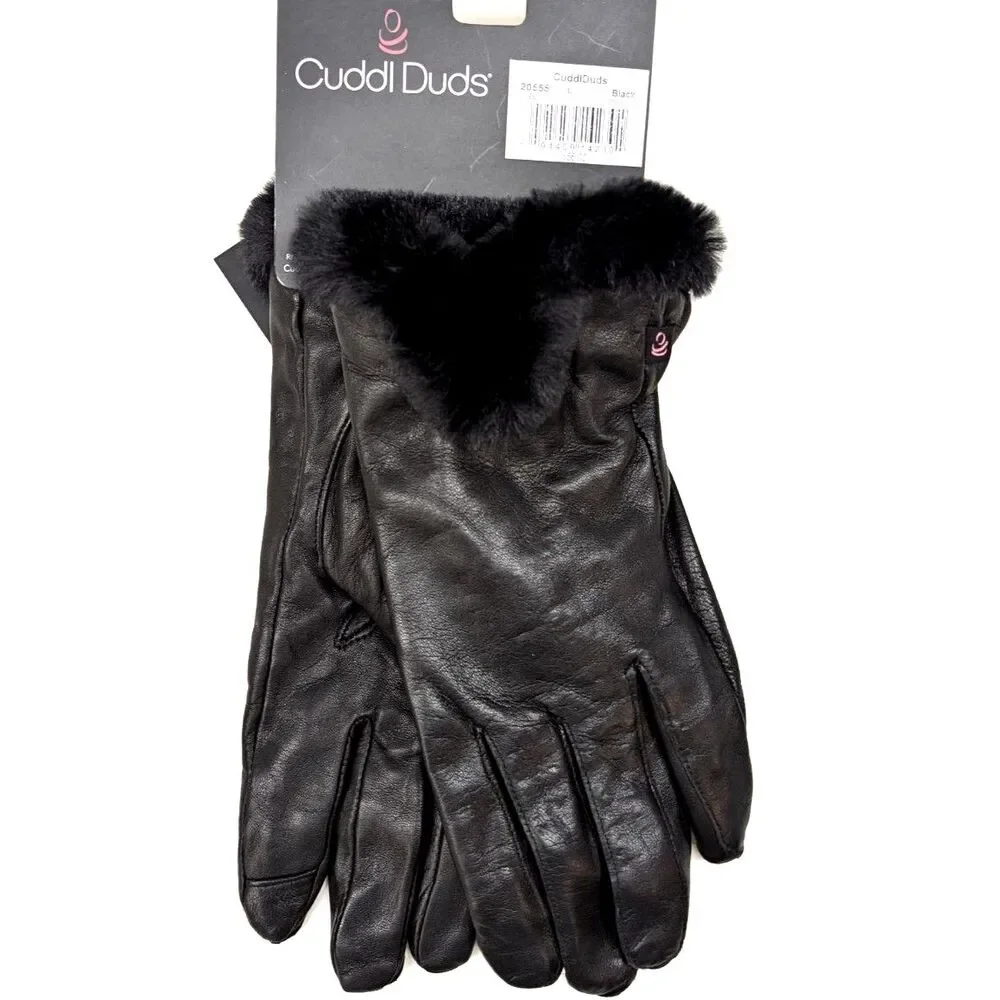 CuddlDuds Black Leather Gloves, size L